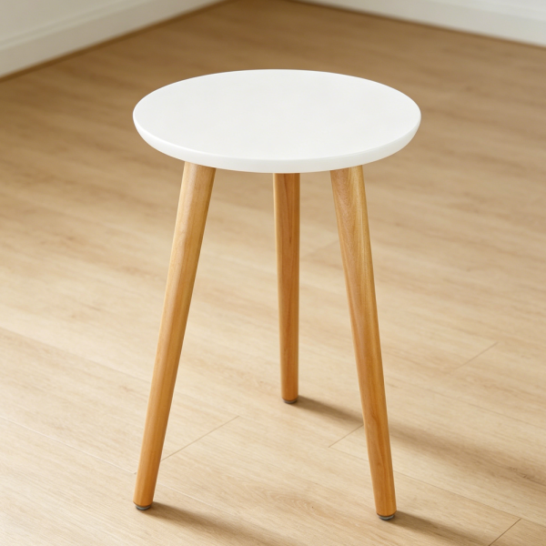 White 16 5" Mid Century Round Wood Plant Stand